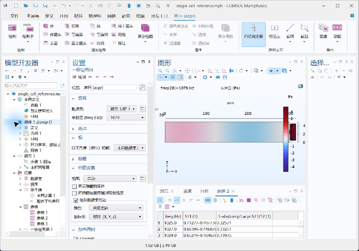 COMSOL 模型树与结果视图